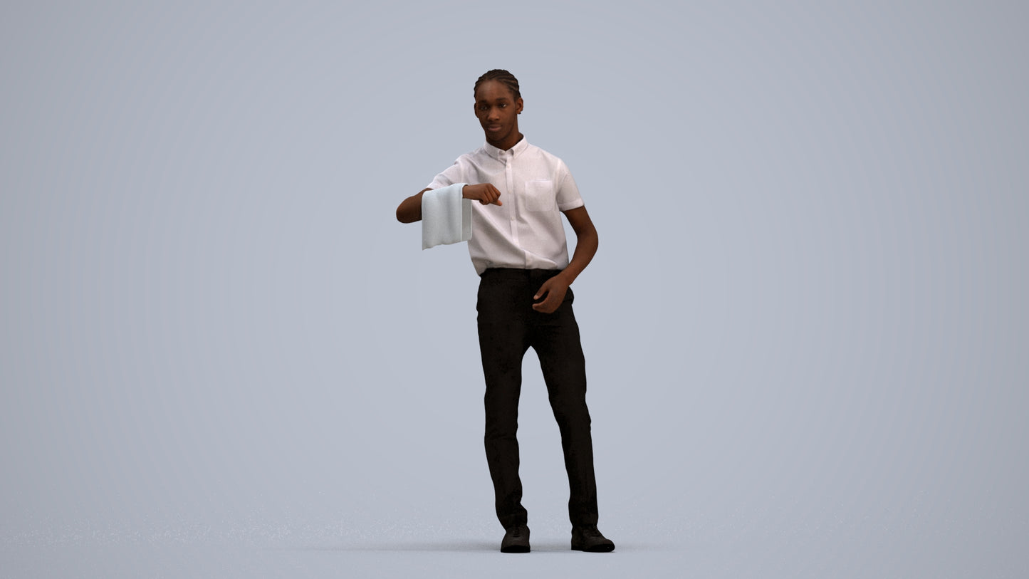 realistic 3D human boy hospitality, archviz people FBX OBJ for Blender, standing pose render