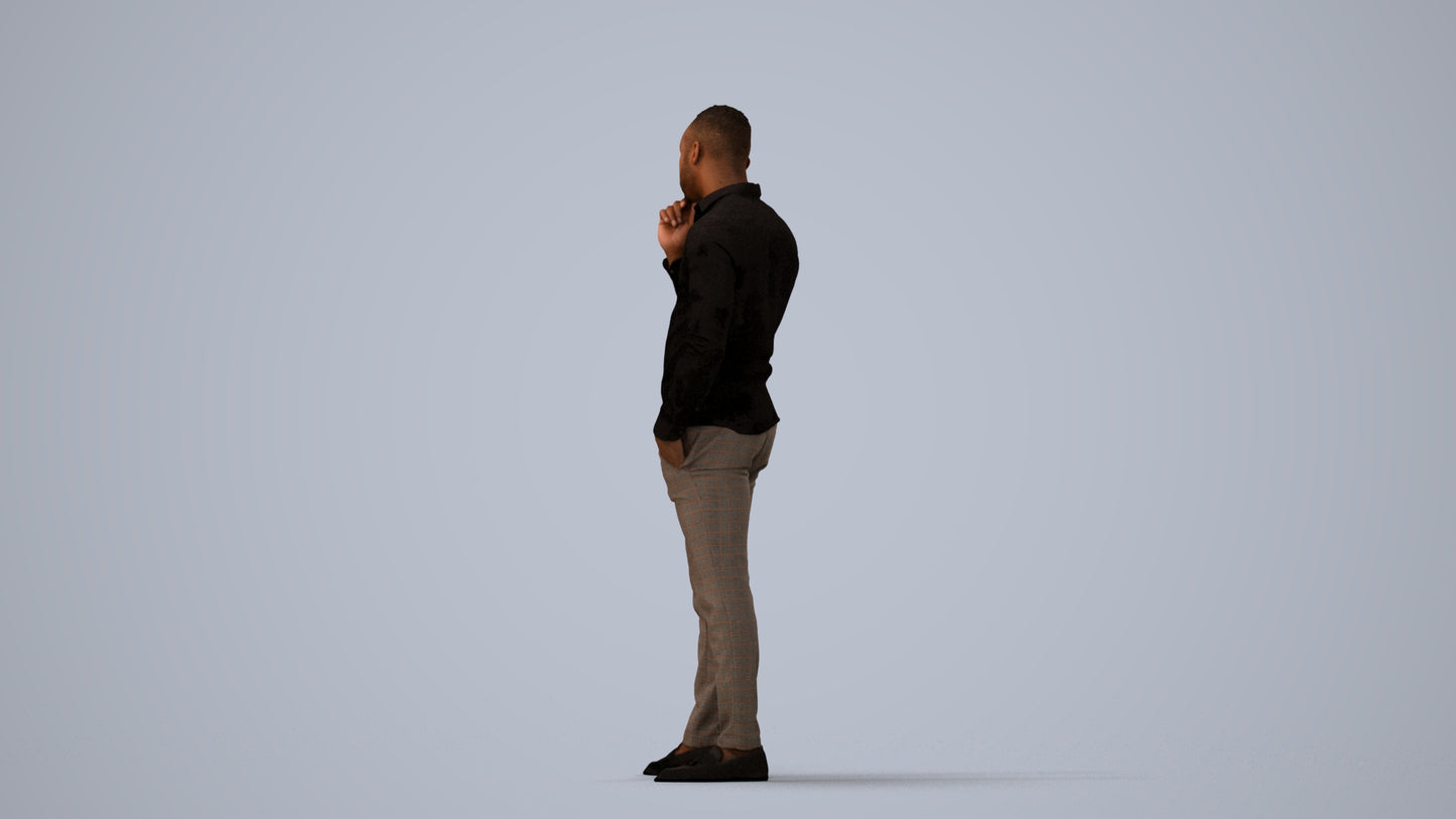 scanned 3D man business standing, photogrammetry people for Enscape and V-Ray, three-quarter view render