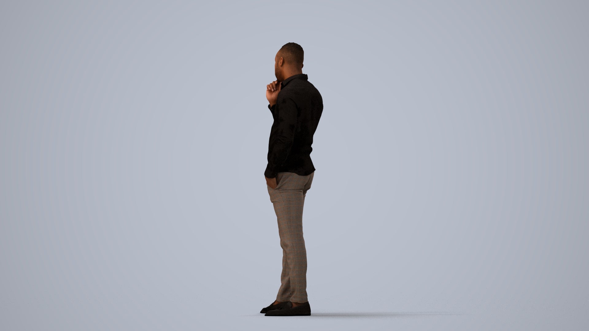 scanned 3D man business standing, photogrammetry people for Enscape and V-Ray, three-quarter view render