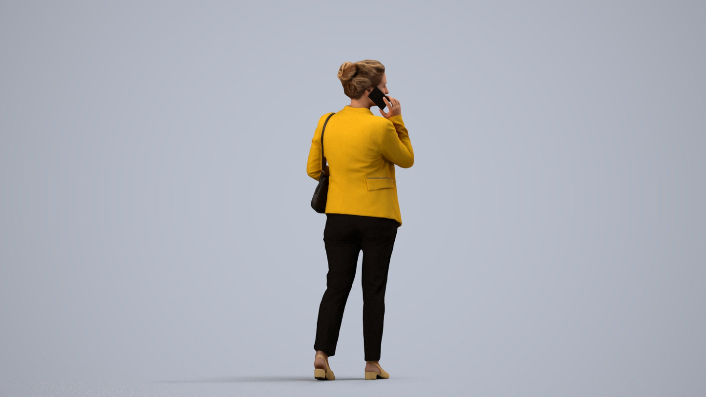 3D people model woman casual walking, scanned human for 3ds Max rendering, side view render