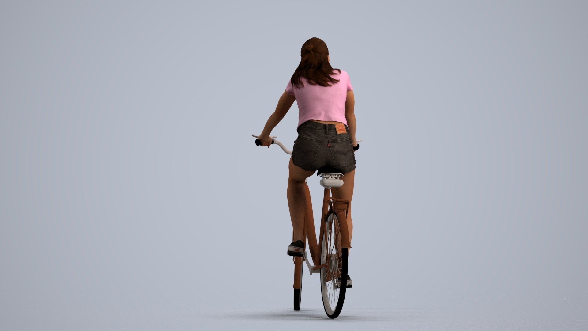realistic 3D human girl casual cycling, archviz people FBX OBJ for Blender, front view render