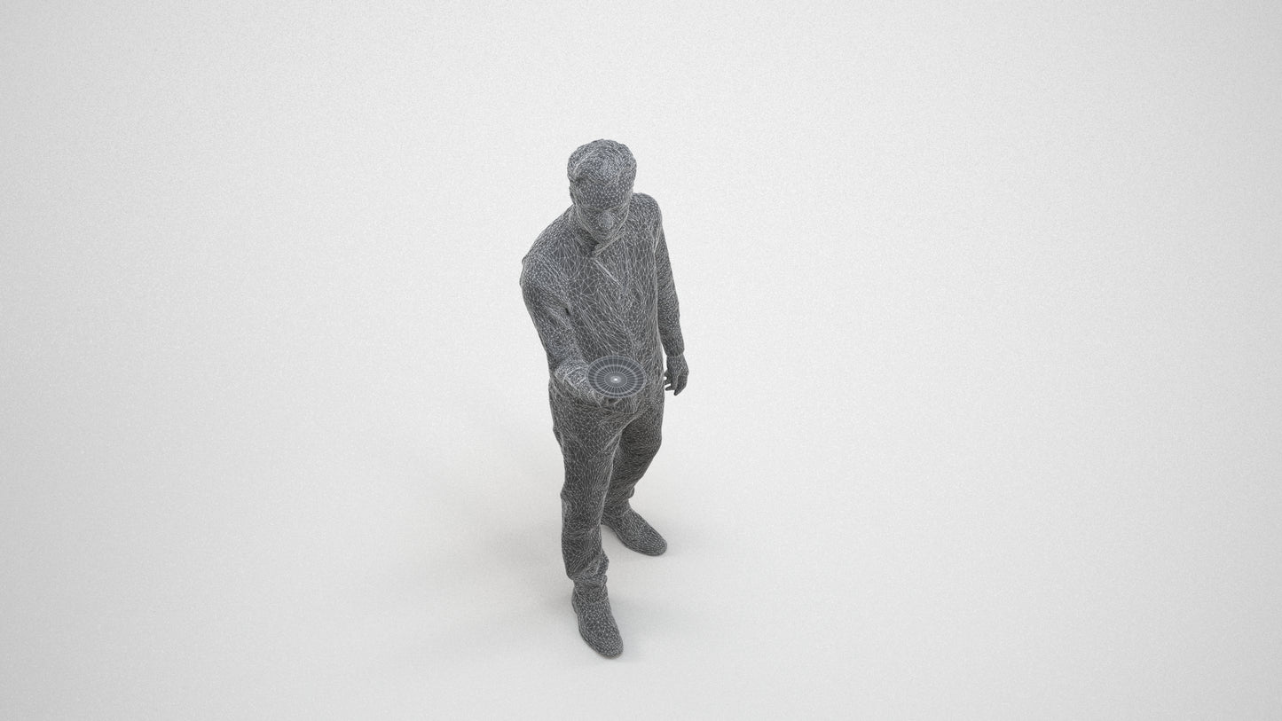 3D people model man hospitality, scanned human for 3ds Max rendering, wireframe three-quarter view
