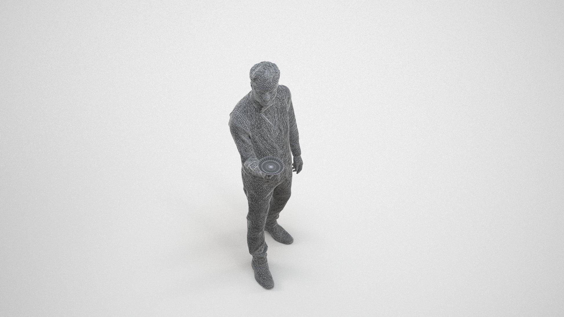3D people model man hospitality, scanned human for 3ds Max rendering, wireframe three-quarter view