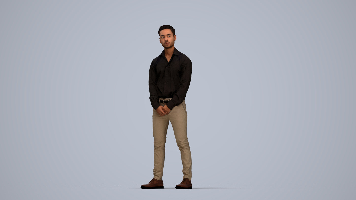 photogrammetry 3D man business standing, realistic human model archviz FBX, top-down view render