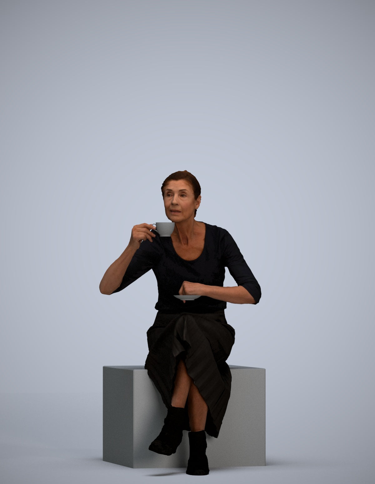 realistic 3D people senior woman casual sitting, render-ready for V-Ray and Corona, FBX OBJ