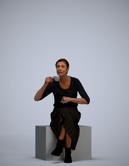 realistic 3D people senior woman casual sitting, render-ready for V-Ray and Corona, FBX OBJ