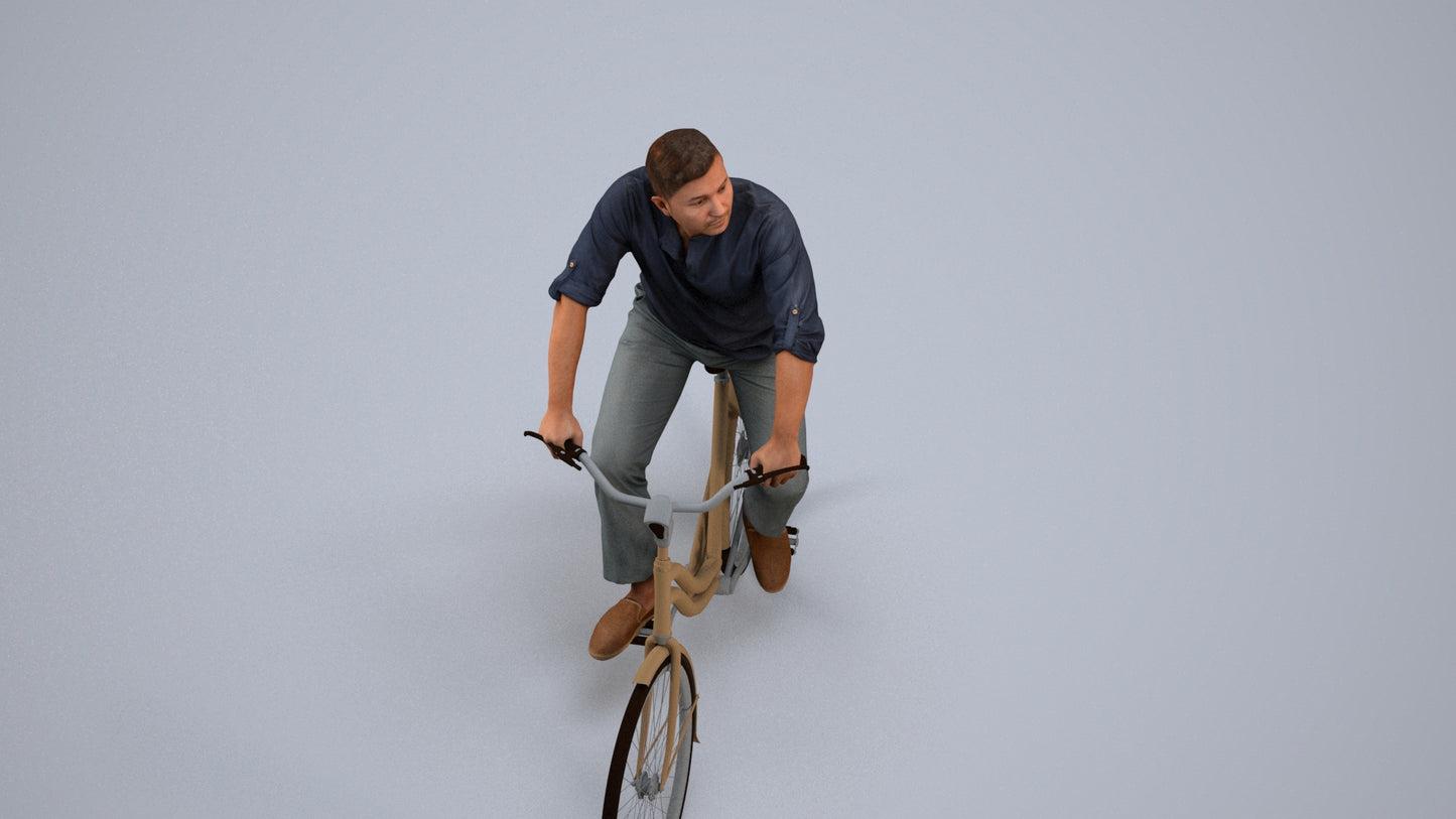 3D scanned man cycling casual, photorealistic archviz people for Enscape and SketchUp, back view render