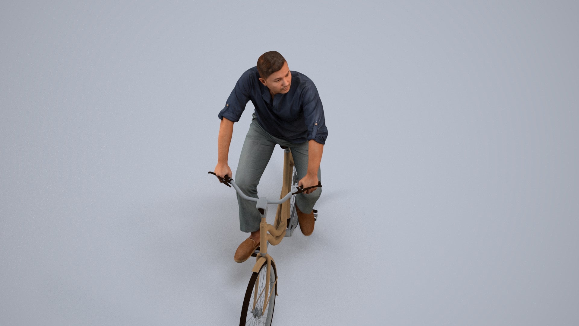 3D scanned man cycling casual, photorealistic archviz people for Enscape and SketchUp, back view render