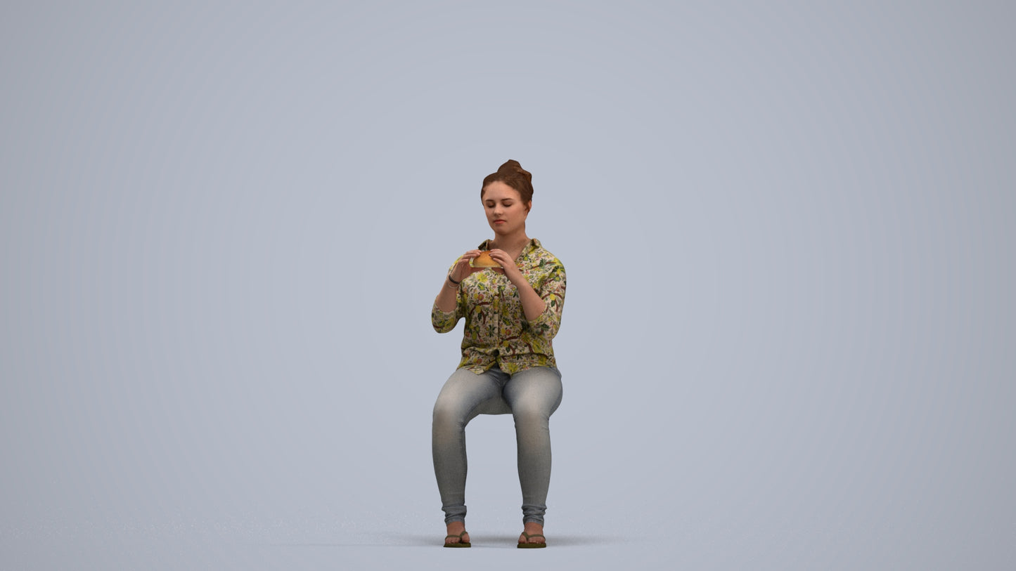 realistic 3D human woman casual sitting, archviz people FBX OBJ for Blender, standing pose render