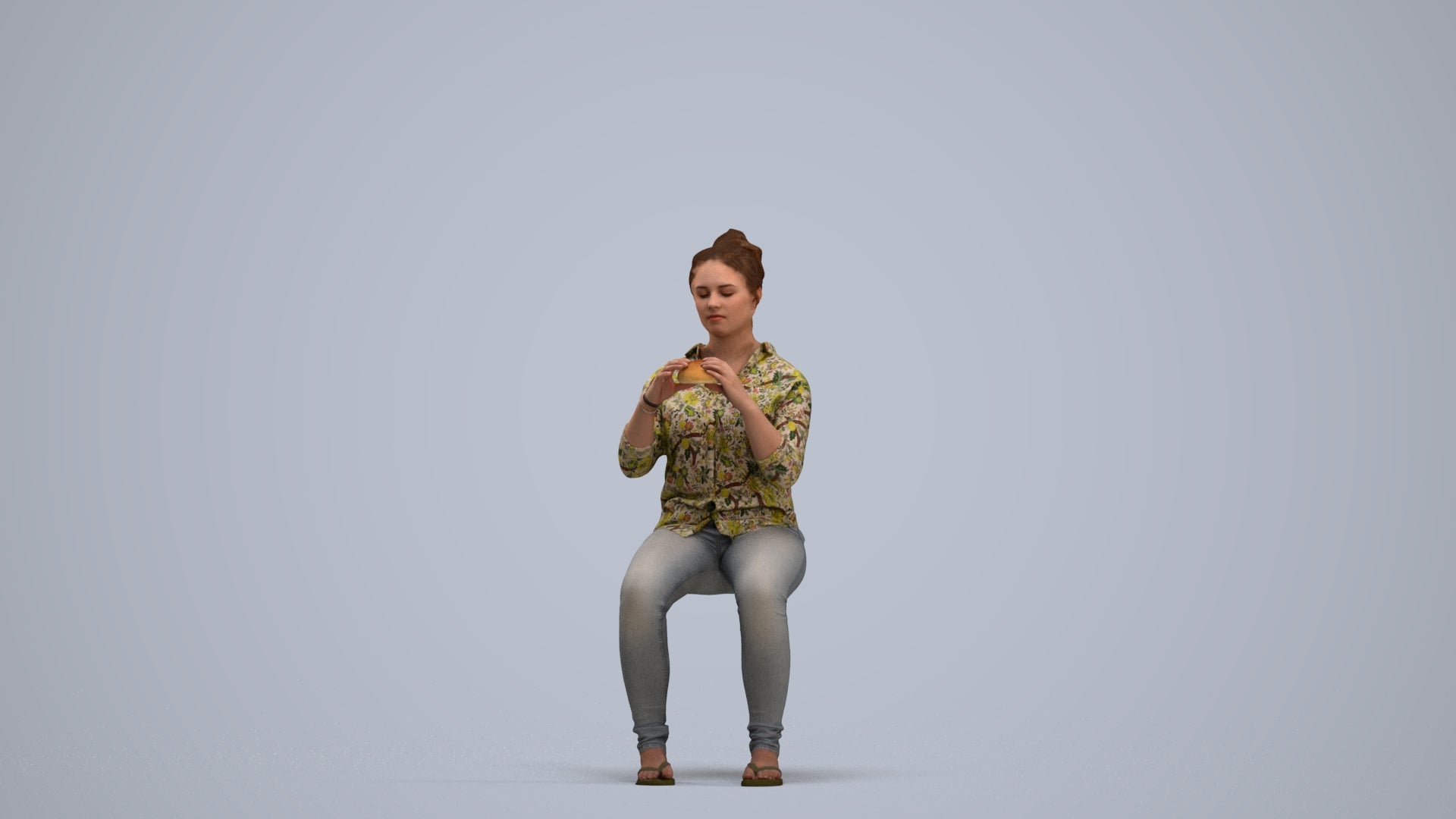 realistic 3D human woman casual sitting, archviz people FBX OBJ for Blender, standing pose render