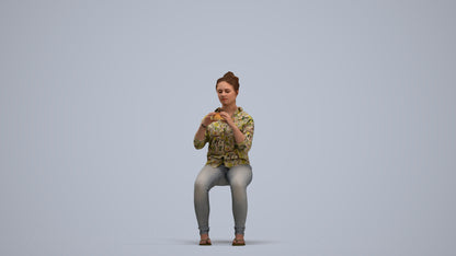 realistic 3D human woman casual sitting, archviz people FBX OBJ for Blender, standing pose render