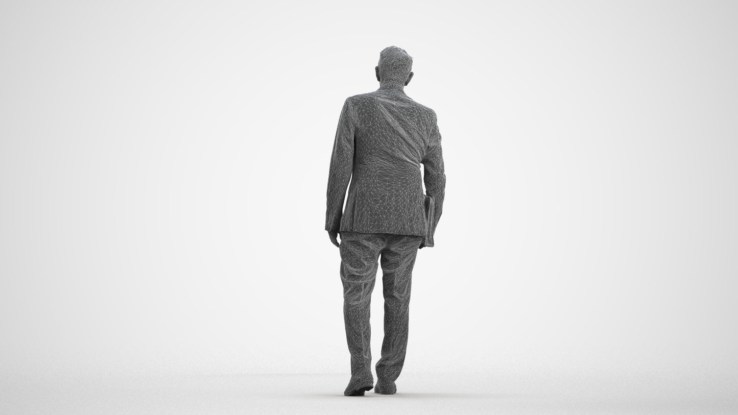 realistic 3D senior man business, scanned archviz people for Blender and 3ds Max, wireframe front view