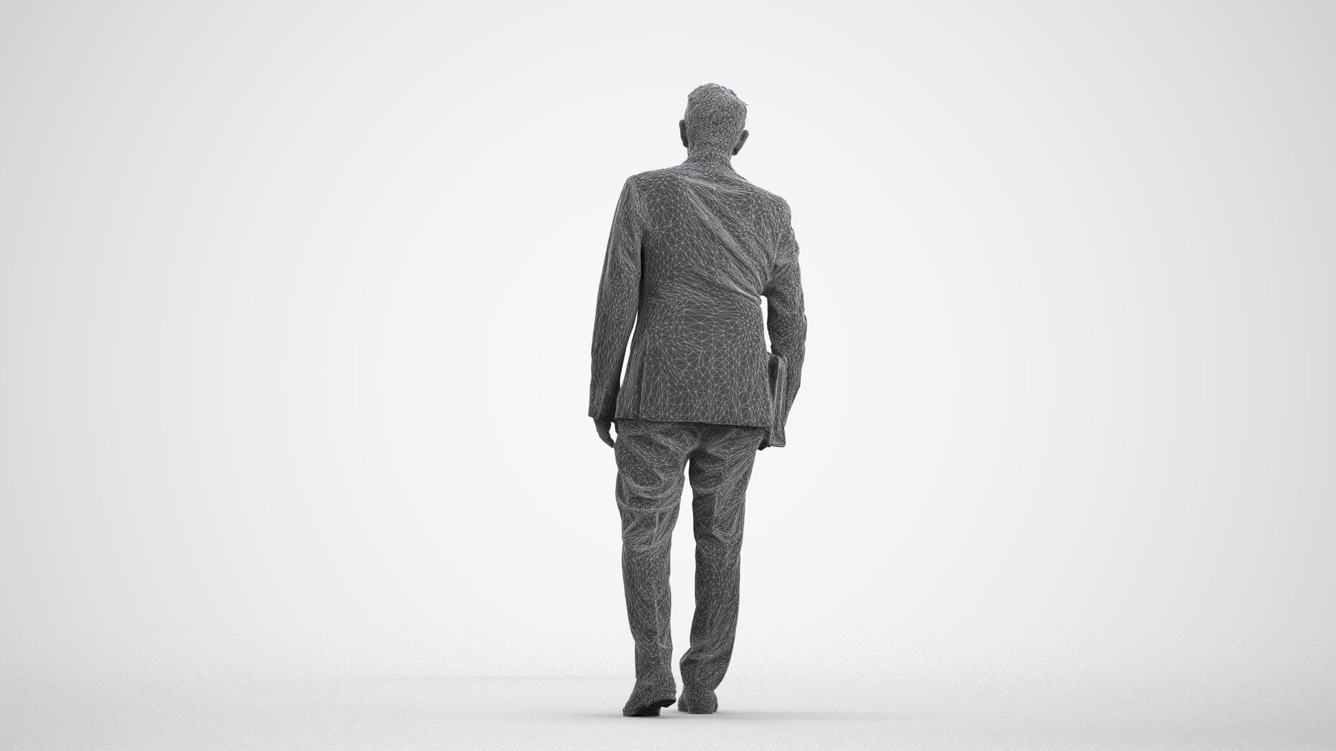 realistic 3D senior man business, scanned archviz people for Blender and 3ds Max, wireframe front view