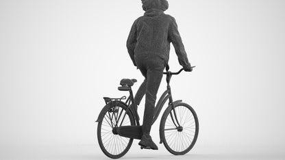 realistic 3D human man casual cycling, archviz people FBX OBJ for Blender, wireframe front view