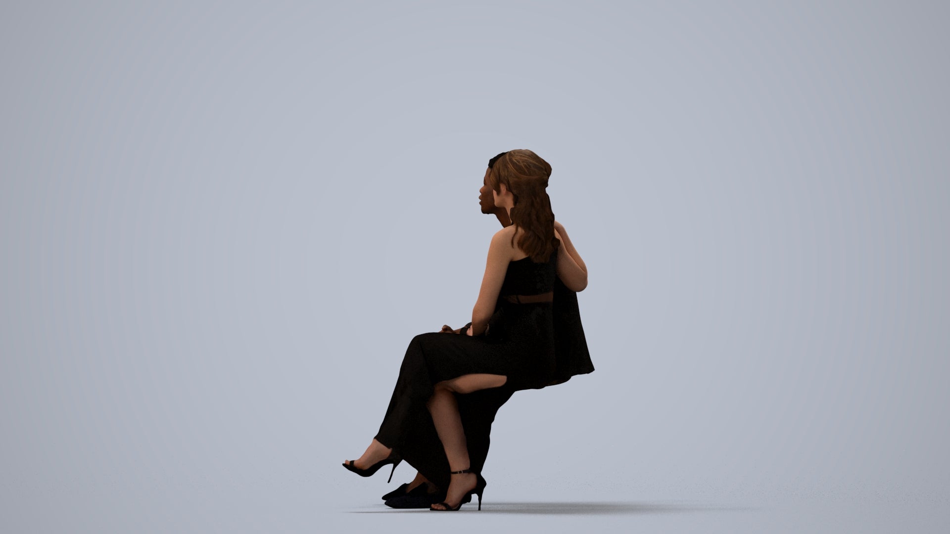 3D people model woman formal couple, scanned human for 3ds Max rendering, three-quarter view render