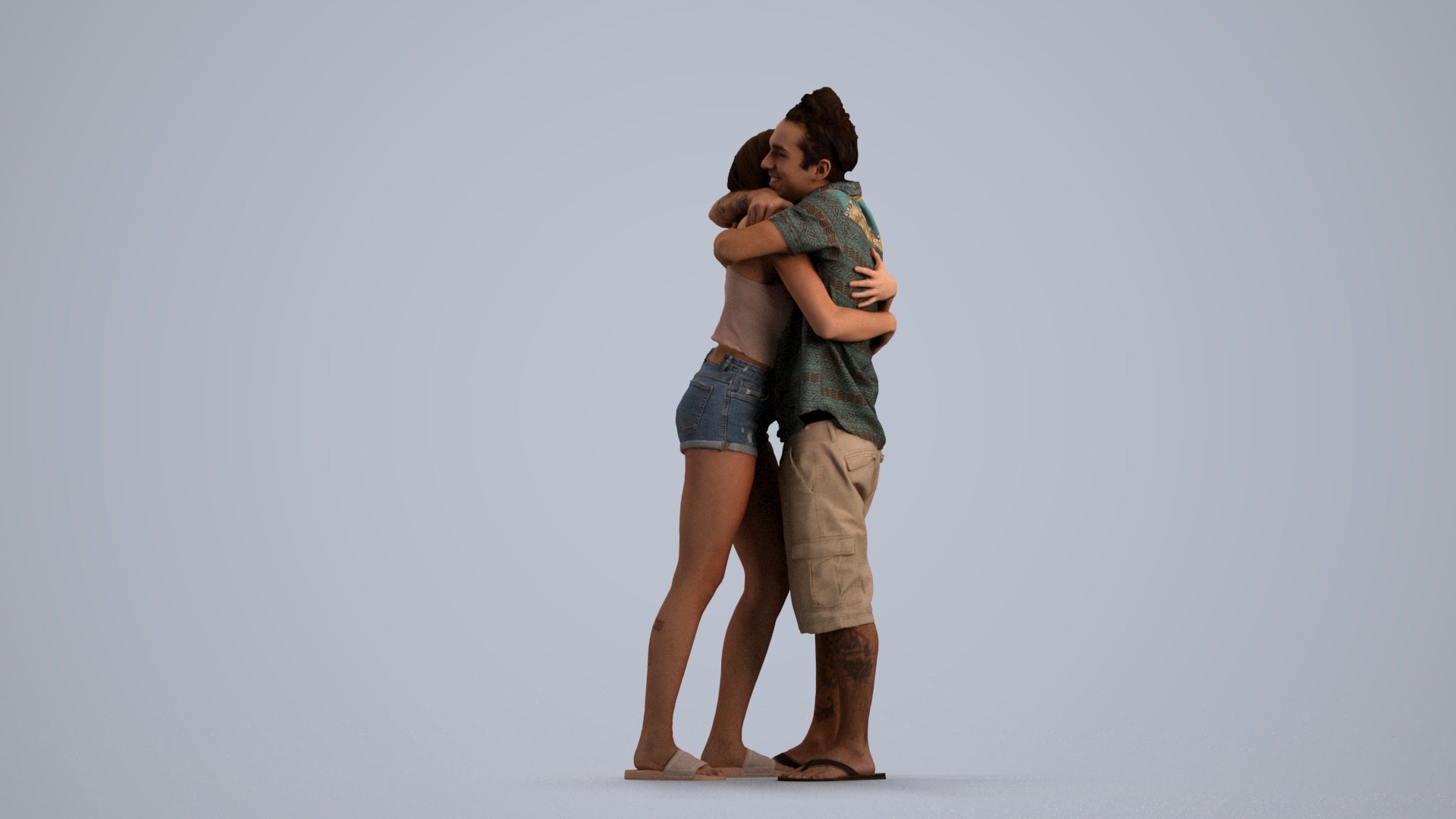 realistic 3D people woman couple, render-ready for V-Ray and Corona, FBX OBJ, front view render