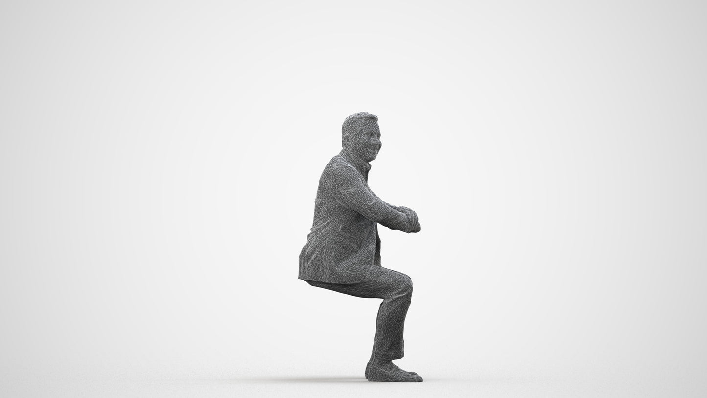 realistic 3D man business, scanned archviz people for Blender and 3ds Max, wireframe side view