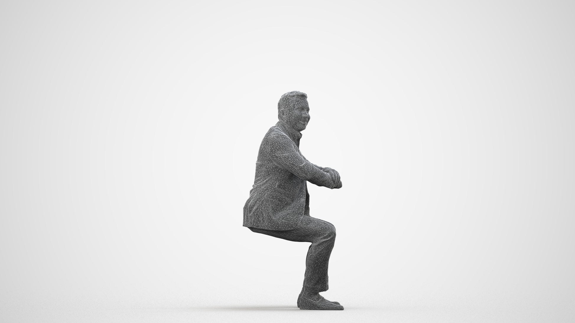 realistic 3D man business, scanned archviz people for Blender and 3ds Max, wireframe side view