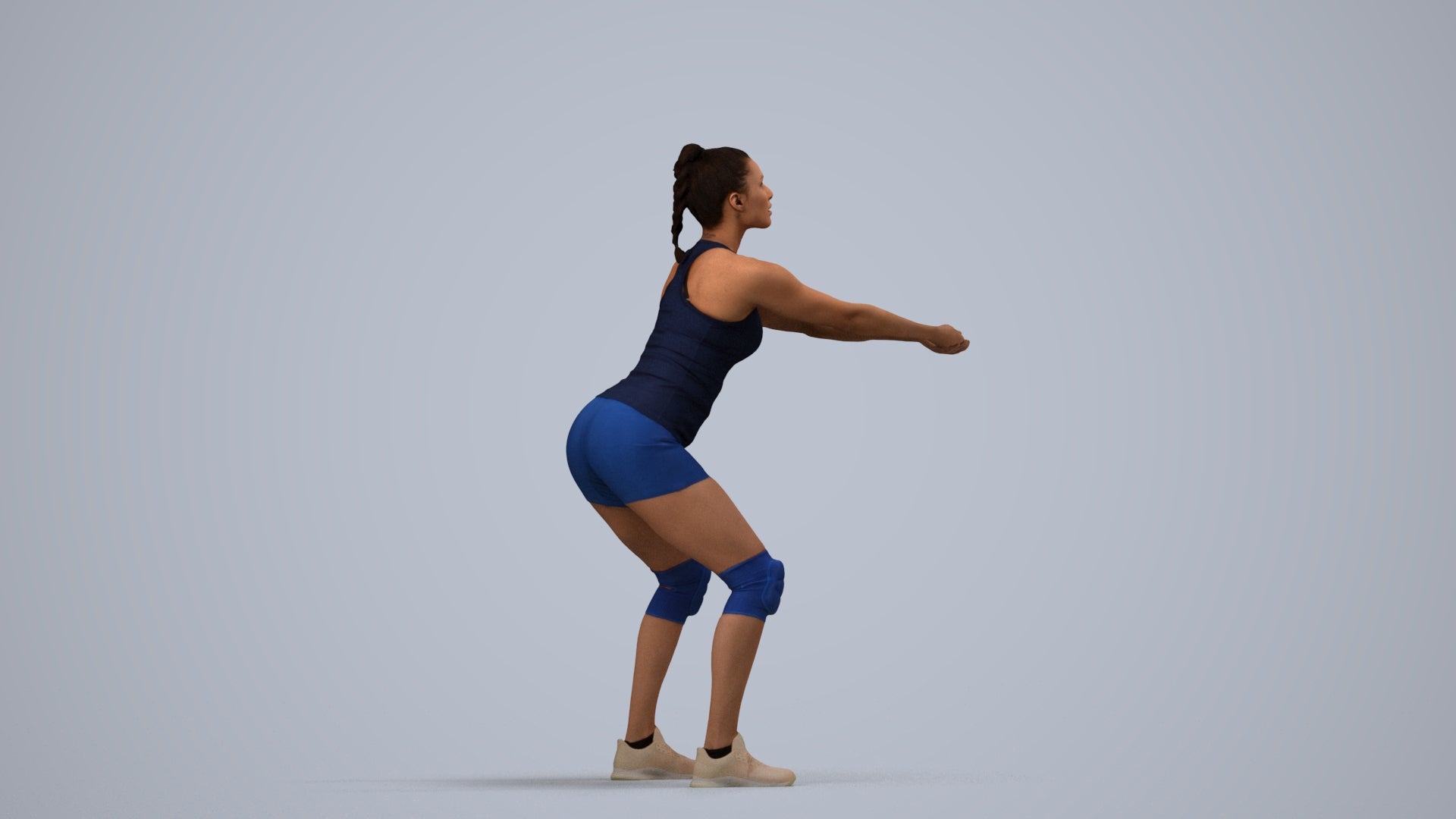 realistic 3D people woman sport, render-ready for V-Ray and Corona, FBX OBJ, side view render