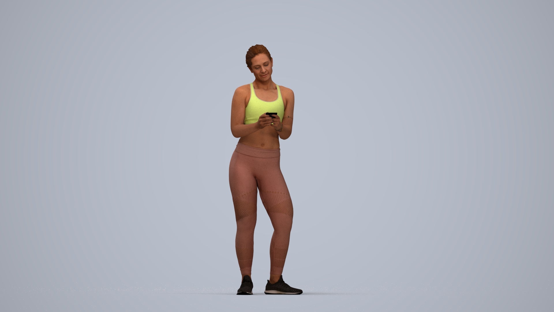 scanned 3D woman sport, photogrammetry people for Enscape and V-Ray, top-down view render