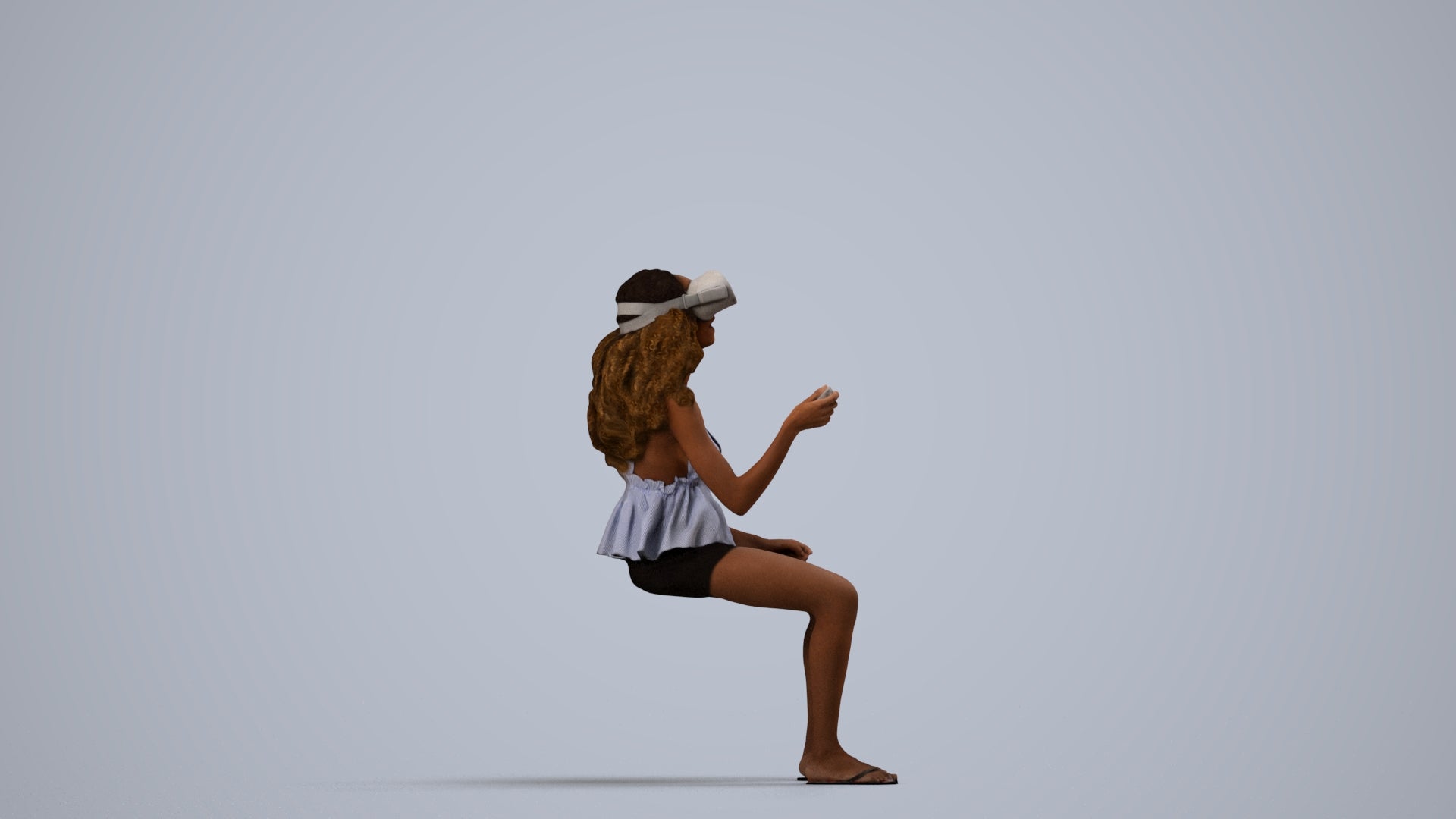 photogrammetry 3D woman casual sitting, realistic human model archviz FBX, side view render