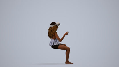 photogrammetry 3D woman casual sitting, realistic human model archviz FBX, side view render