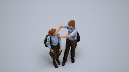 3D human model girl kids, photogrammetry scanned person for archviz, back view render