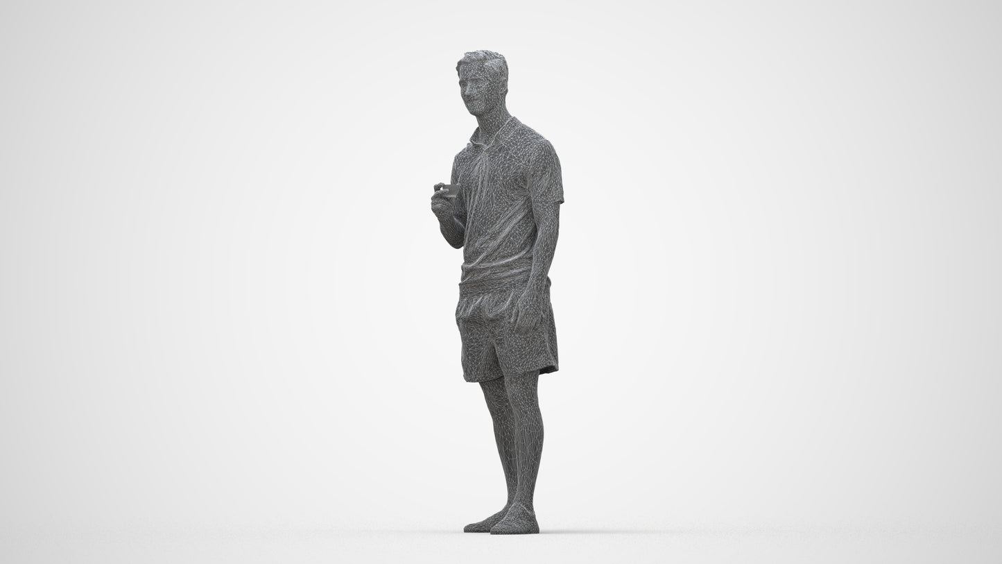 scanned 3D man casual standing, photogrammetry people for Enscape and V-Ray, wireframe back view