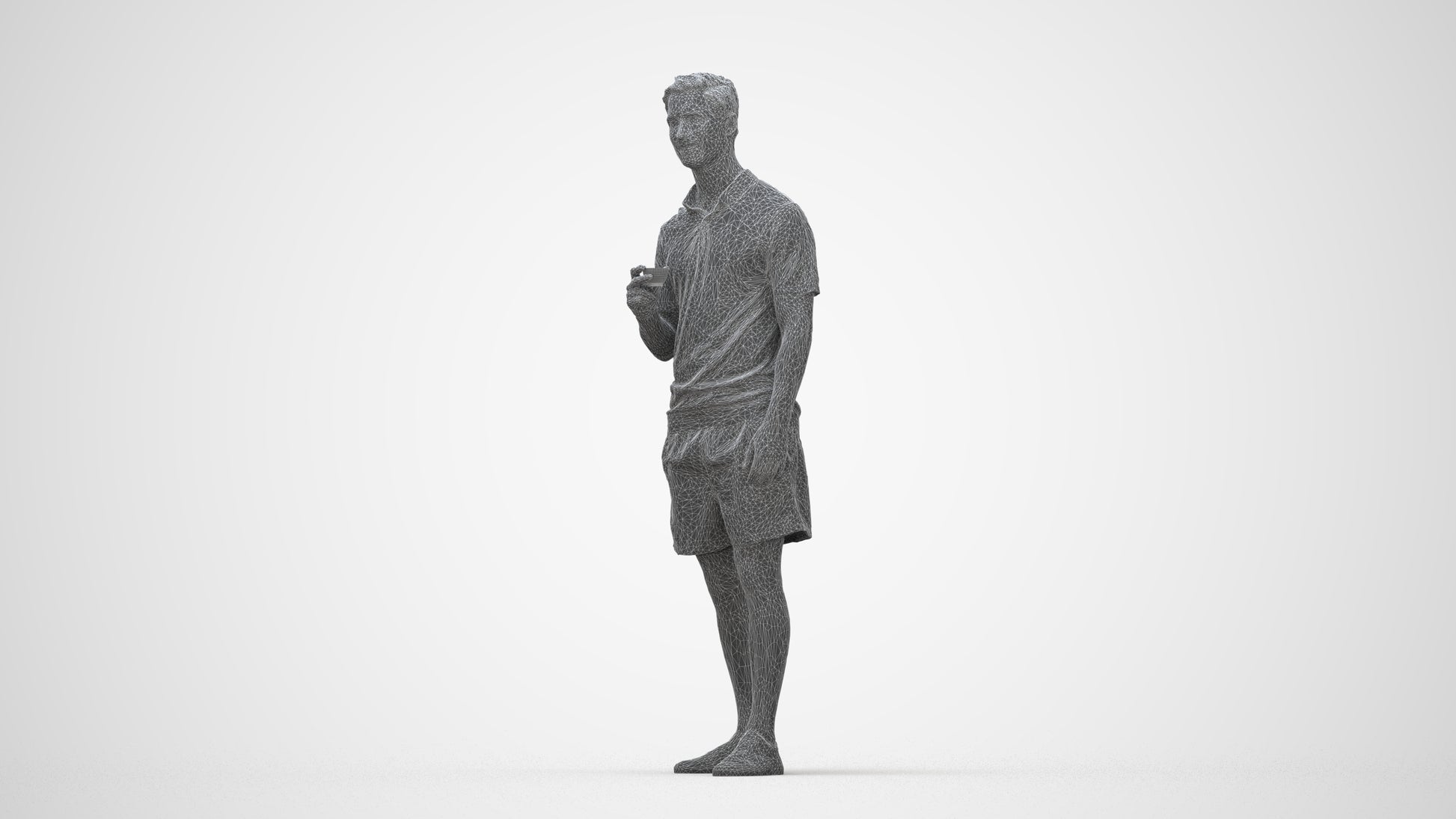 scanned 3D man casual standing, photogrammetry people for Enscape and V-Ray, wireframe back view