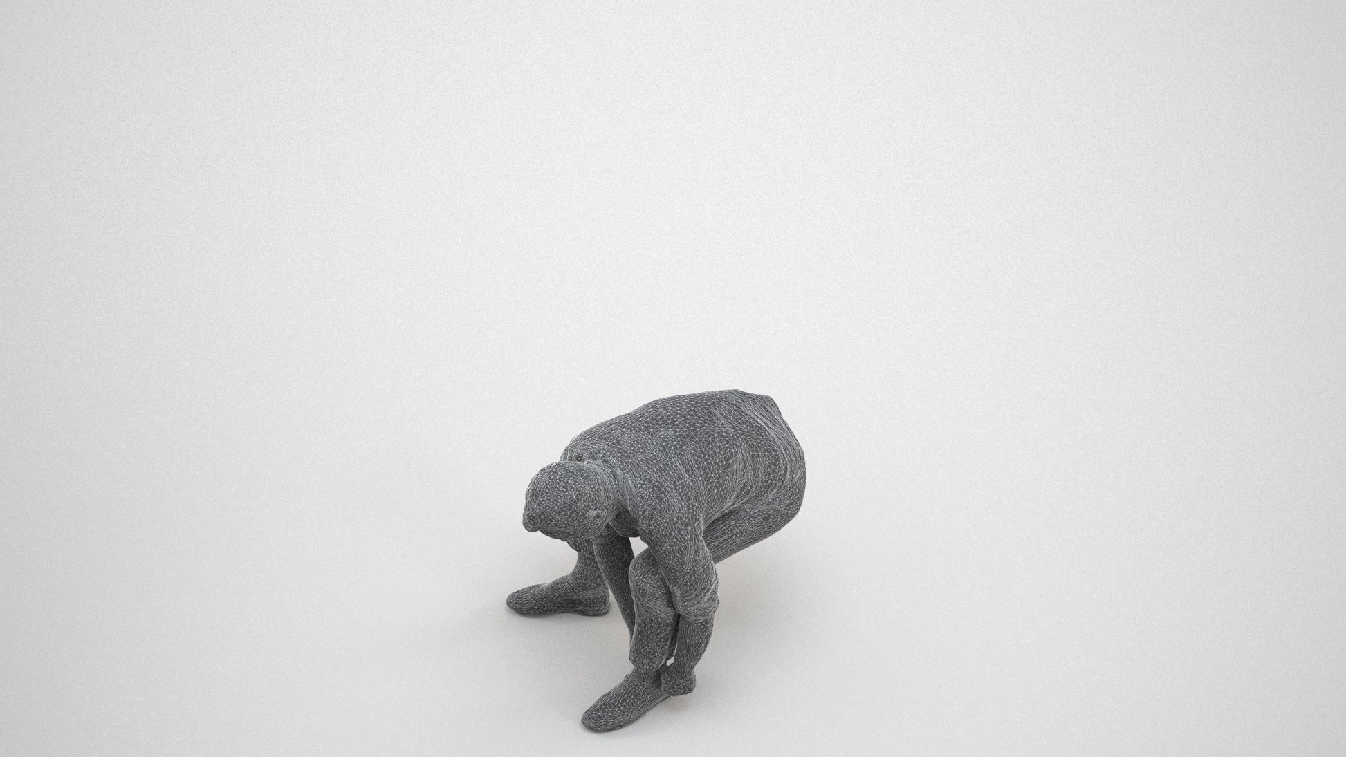 3D scanned man sitting casual, photorealistic archviz people for Enscape and SketchUp, wireframe three-quarter view