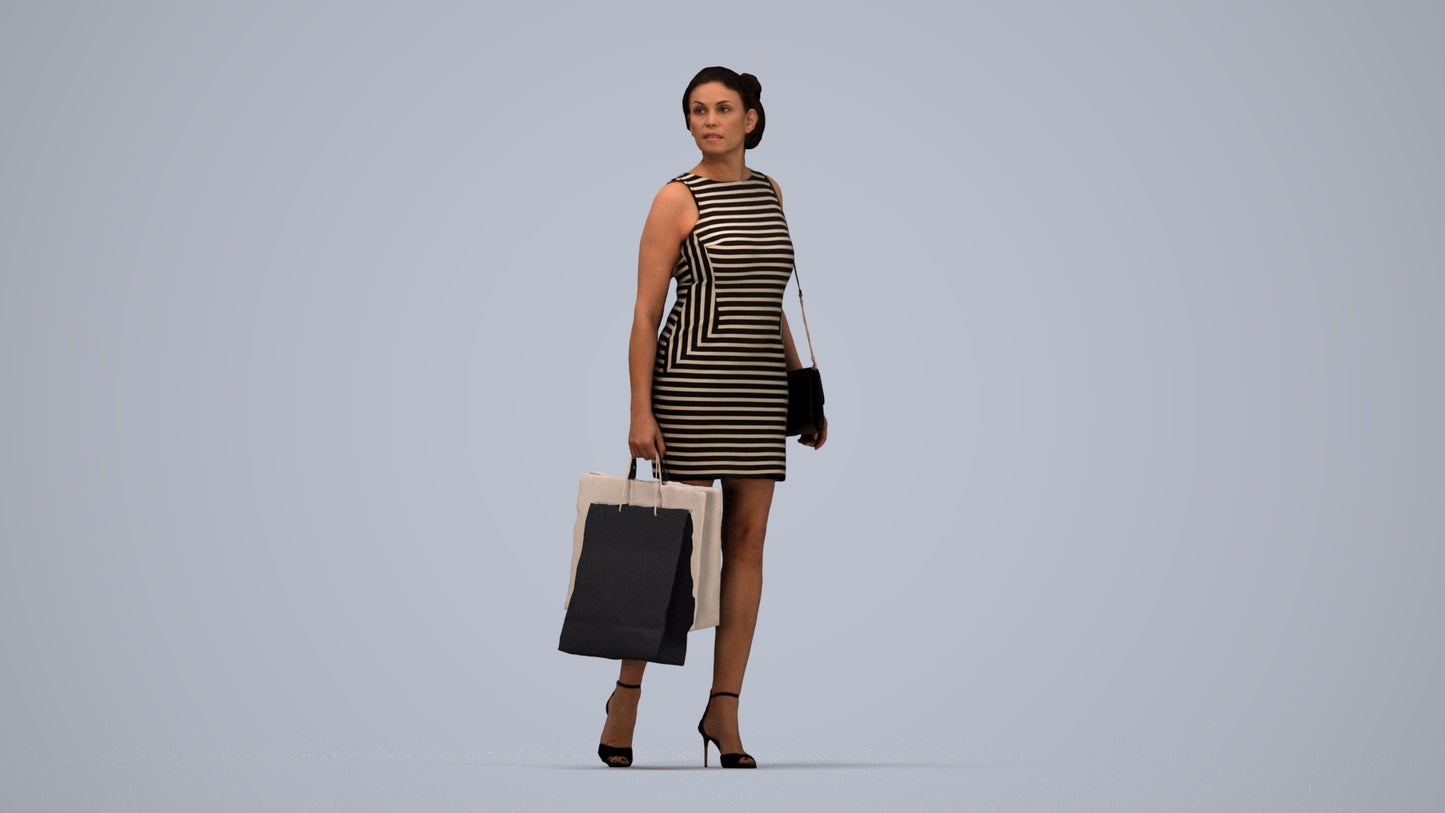 photogrammetry 3D woman casual shopping, realistic human model archviz FBX, top-down view render