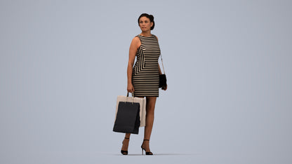 photogrammetry 3D woman casual shopping, realistic human model archviz FBX, top-down view render