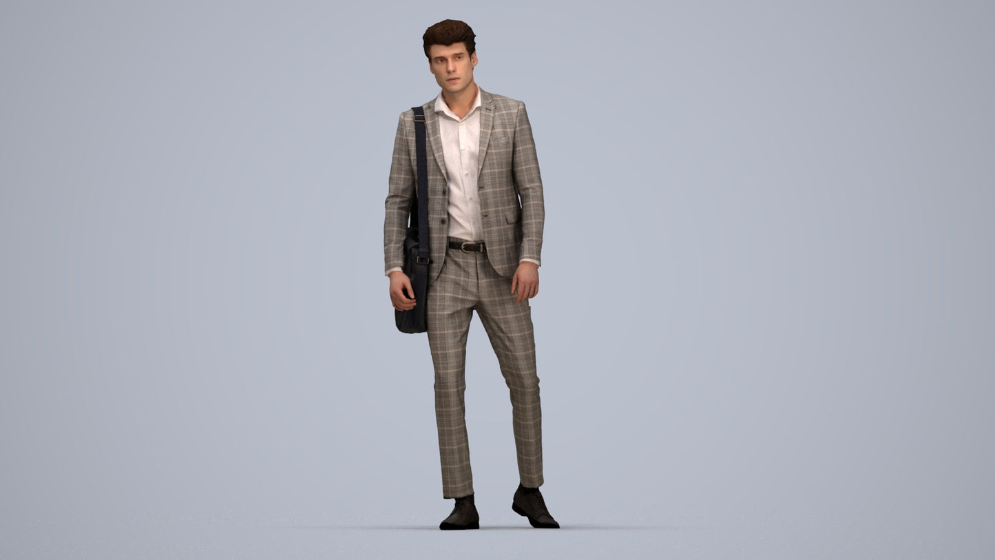 scanned 3D man business, photogrammetry people for Enscape and V-Ray, top-down view render