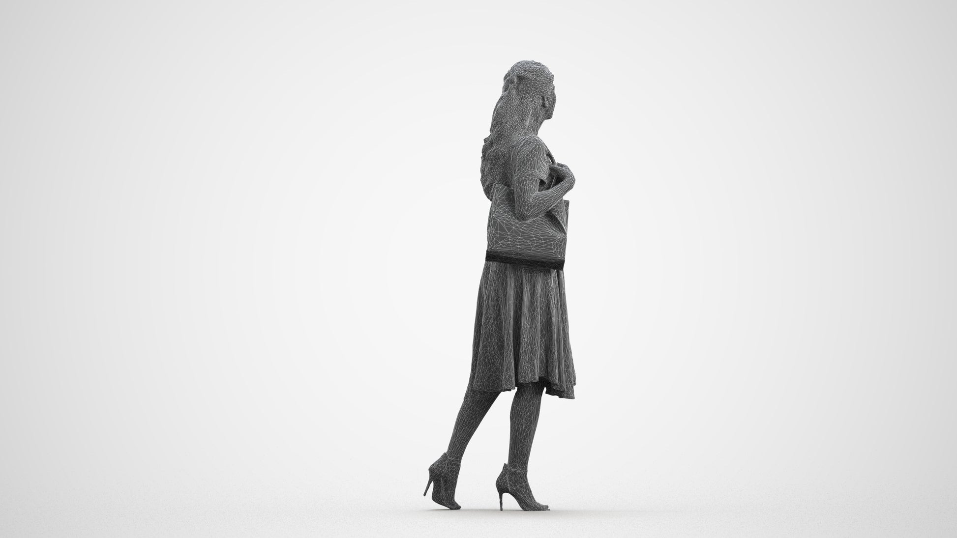 scanned 3D woman casual walking, photogrammetry people for Enscape and V-Ray, wireframe front view