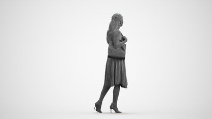 scanned 3D woman casual walking, photogrammetry people for Enscape and V-Ray, wireframe front view