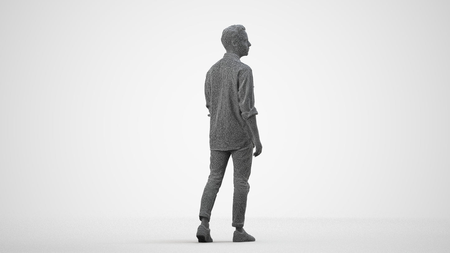 realistic 3D man casual walking, scanned archviz people for Blender and 3ds Max, wireframe side view