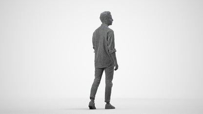 realistic 3D man casual walking, scanned archviz people for Blender and 3ds Max, wireframe side view