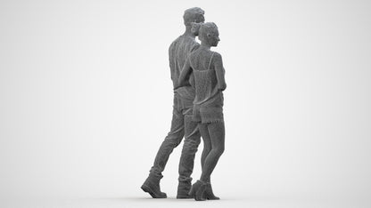 3D people model woman casual couple, scanned human for 3ds Max rendering, wireframe side view