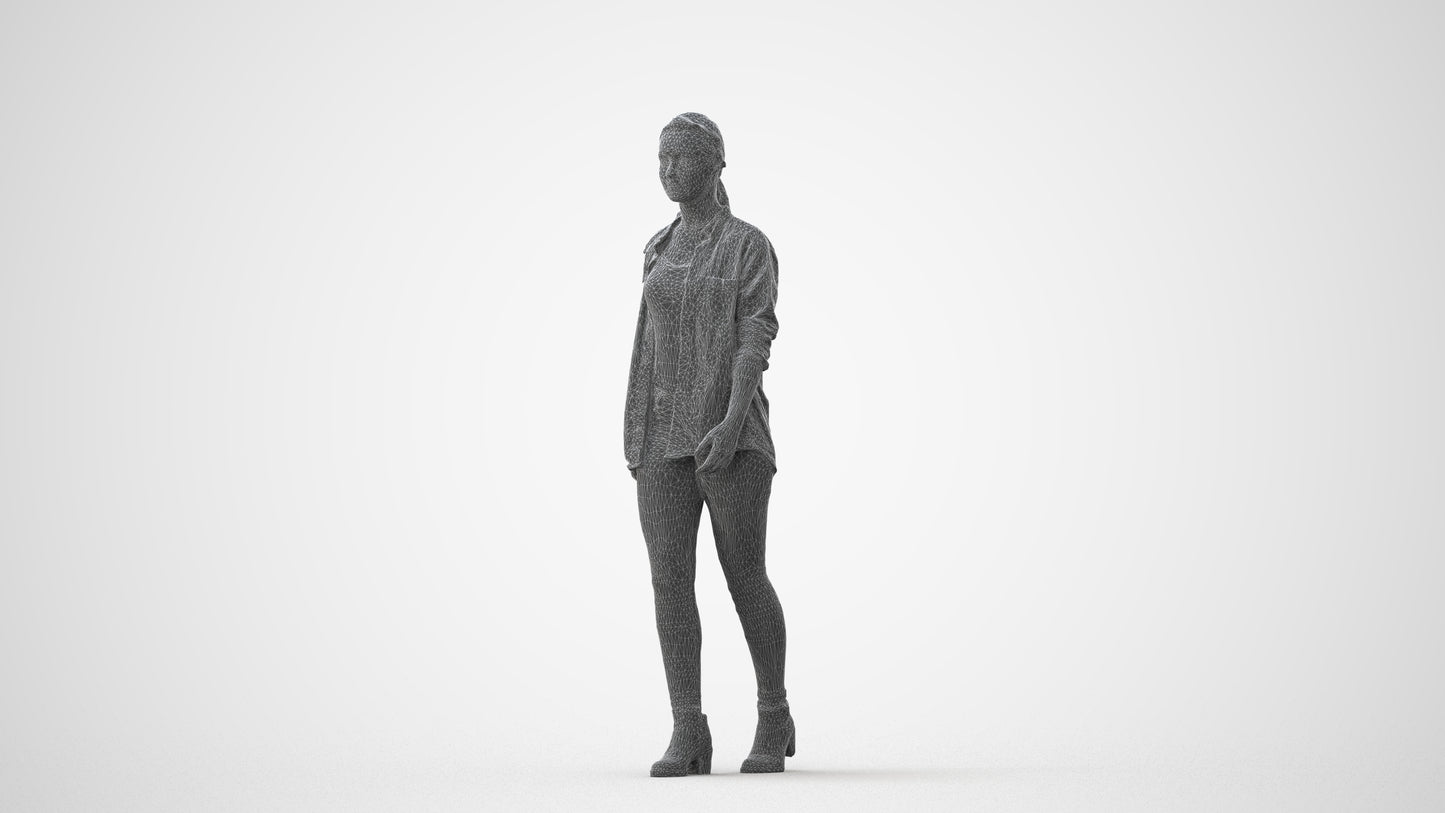 realistic 3D woman casual walking, scanned archviz people for Blender and 3ds Max, square thumbnail