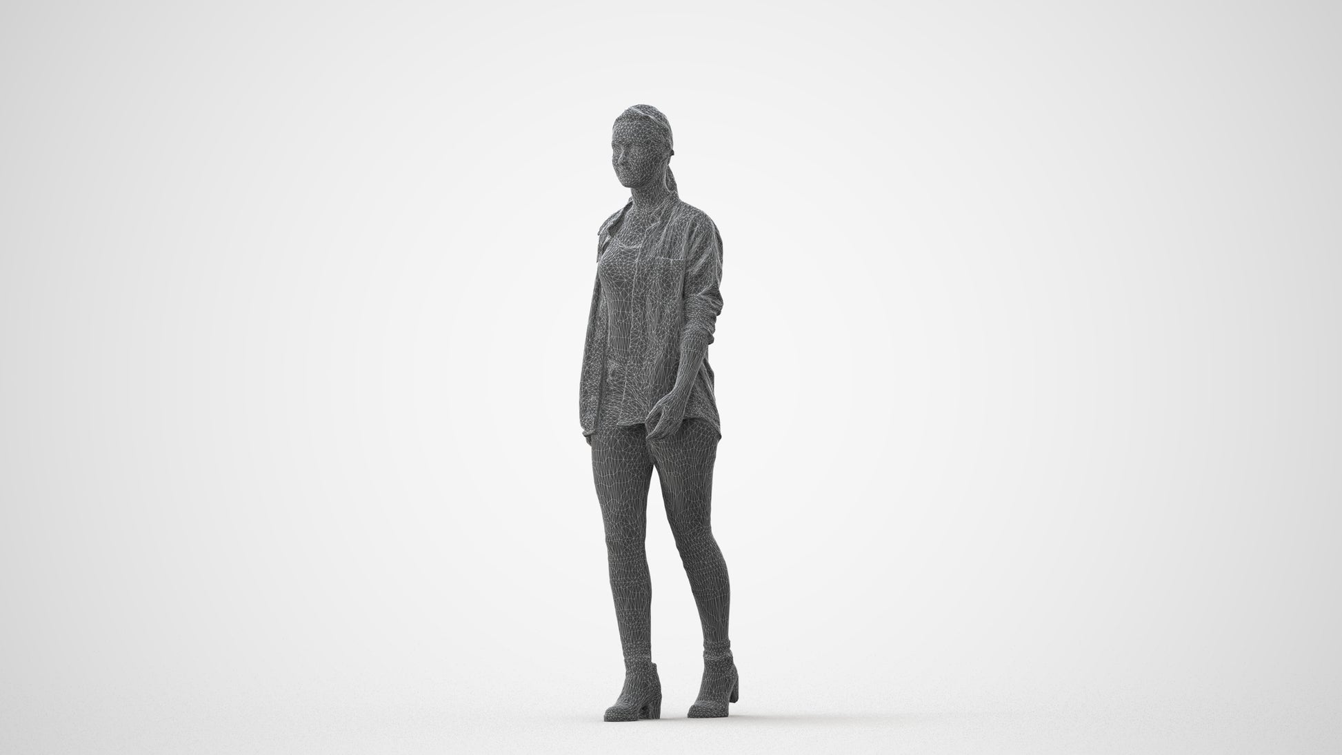 realistic 3D woman casual walking, scanned archviz people for Blender and 3ds Max, square thumbnail