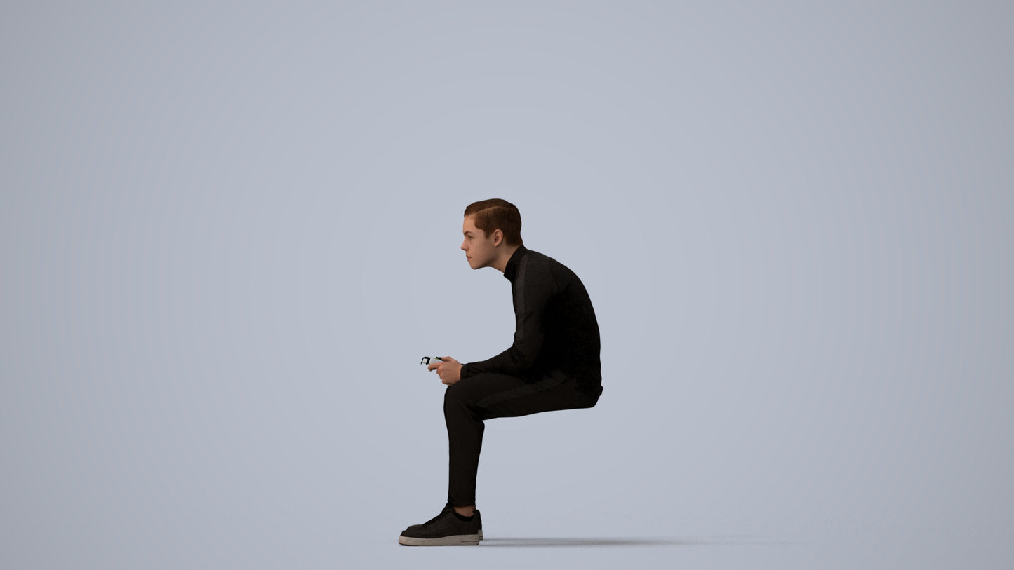 3D human model boy casual kids, photogrammetry scanned person for archviz, three-quarter view render