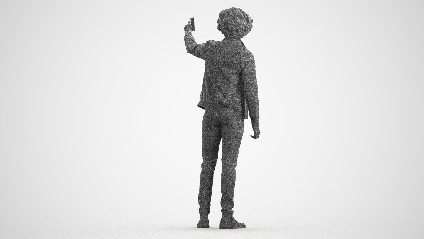 3D people model man casual standing, scanned human for 3ds Max rendering, wireframe front view