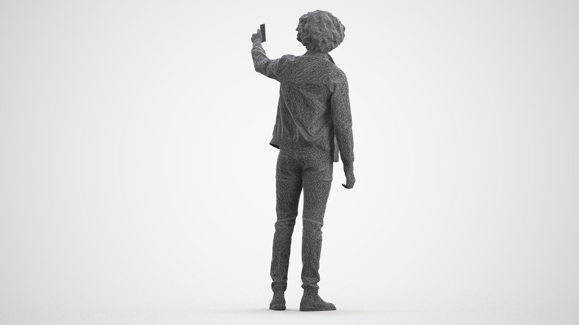 3D people model man casual standing, scanned human for 3ds Max rendering, wireframe front view