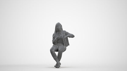 3D people model woman casual sitting, scanned human for 3ds Max rendering, three-quarter front view render
