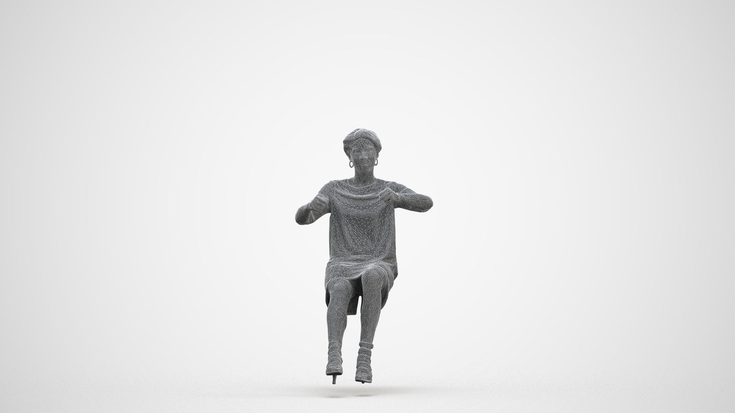 3D scanned woman driving casual, photorealistic archviz people for Enscape and SketchUp, three-quarter front view render
