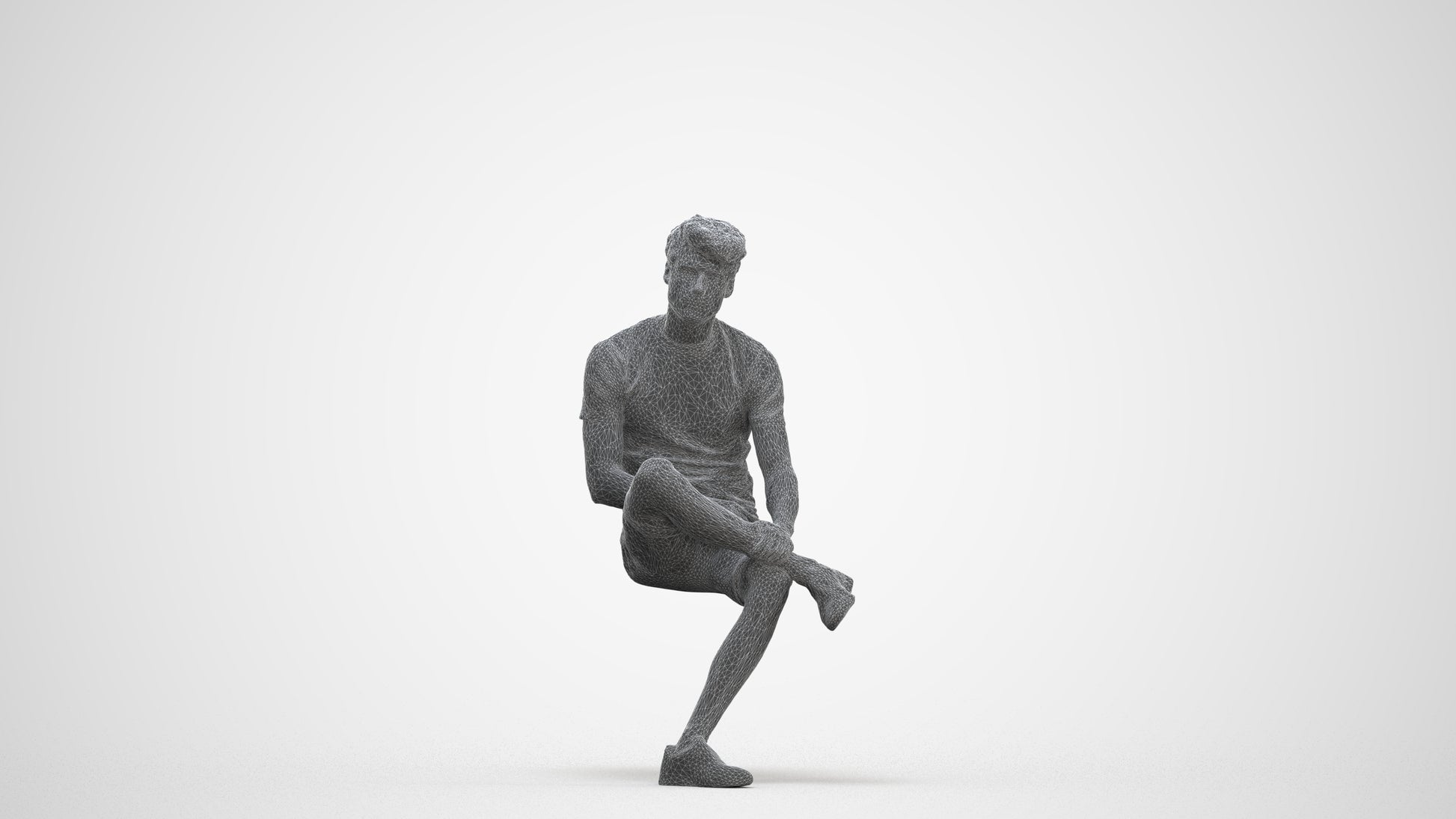 realistic 3D human man casual sitting, archviz people FBX OBJ for Blender, three-quarter front view render
