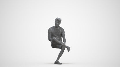 realistic 3D human man casual sitting, archviz people FBX OBJ for Blender, three-quarter front view render