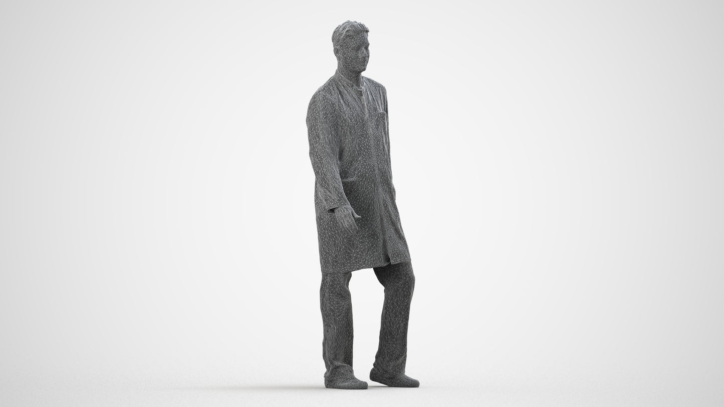 3D people model man medical, scanned human for 3ds Max rendering, wireframe side view