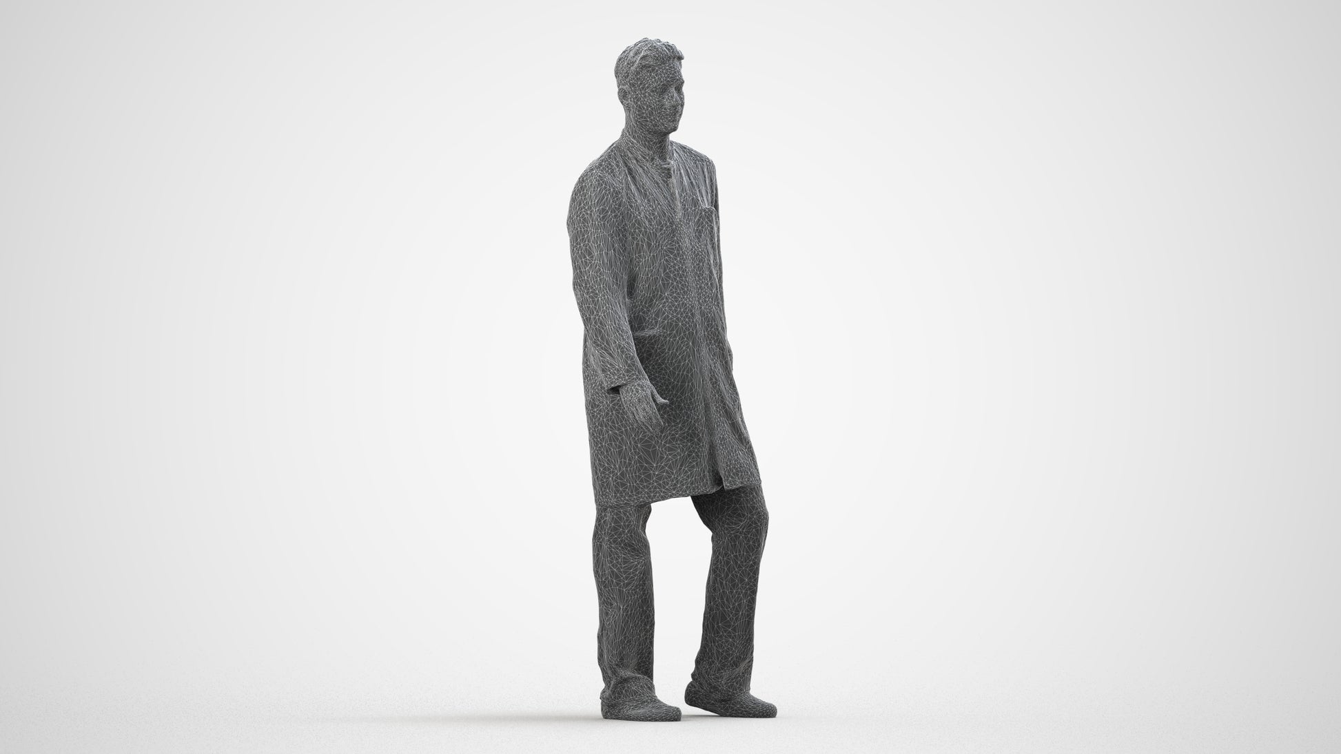 3D people model man medical, scanned human for 3ds Max rendering, wireframe side view