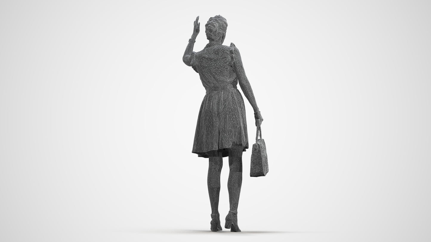 realistic 3D people woman casual standing, render-ready for V-Ray and Corona, FBX OBJ, wireframe front view